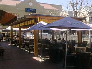 Pergola structrue roof and umbrellas